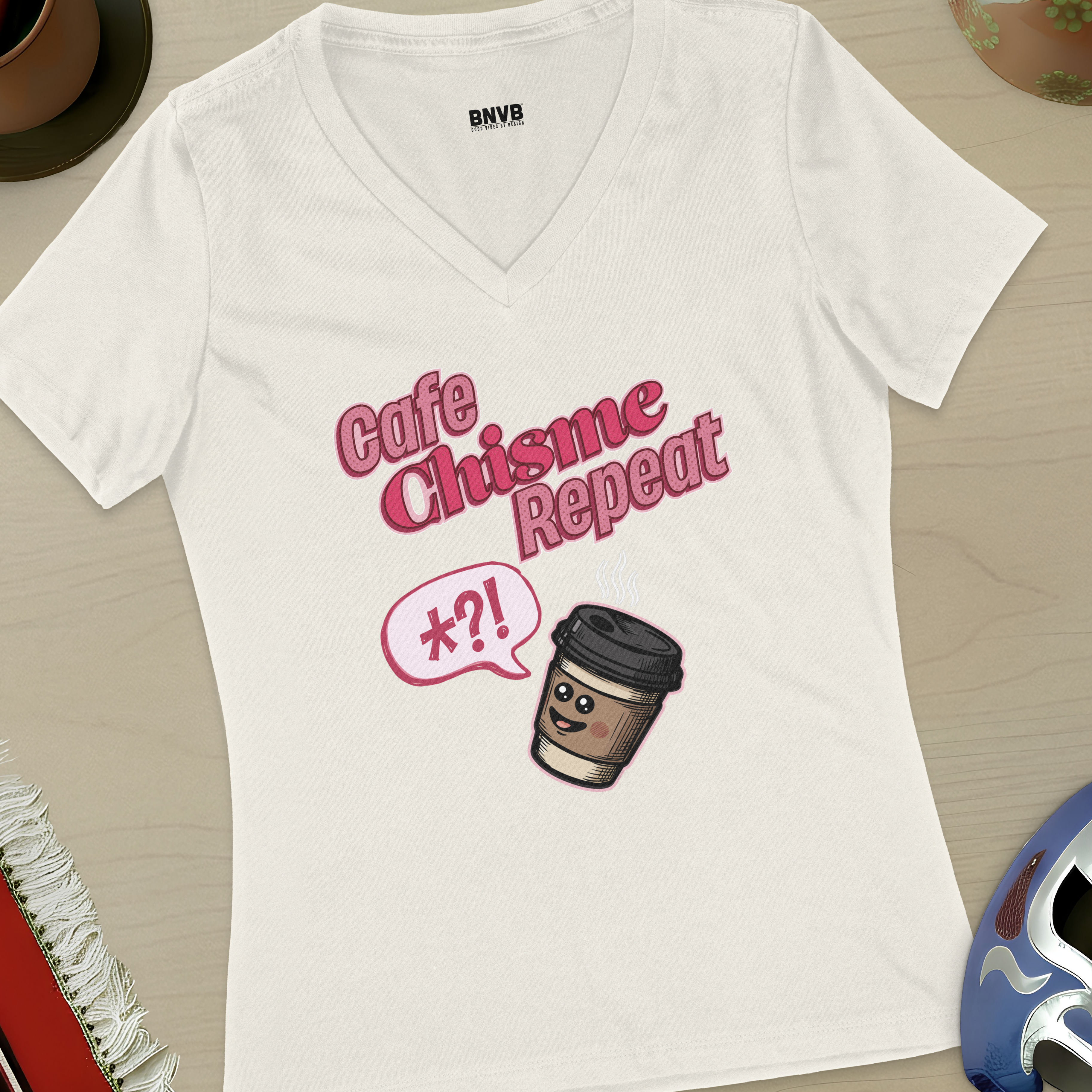 Café, Chisme, Repeat Women's V-Neck Tee