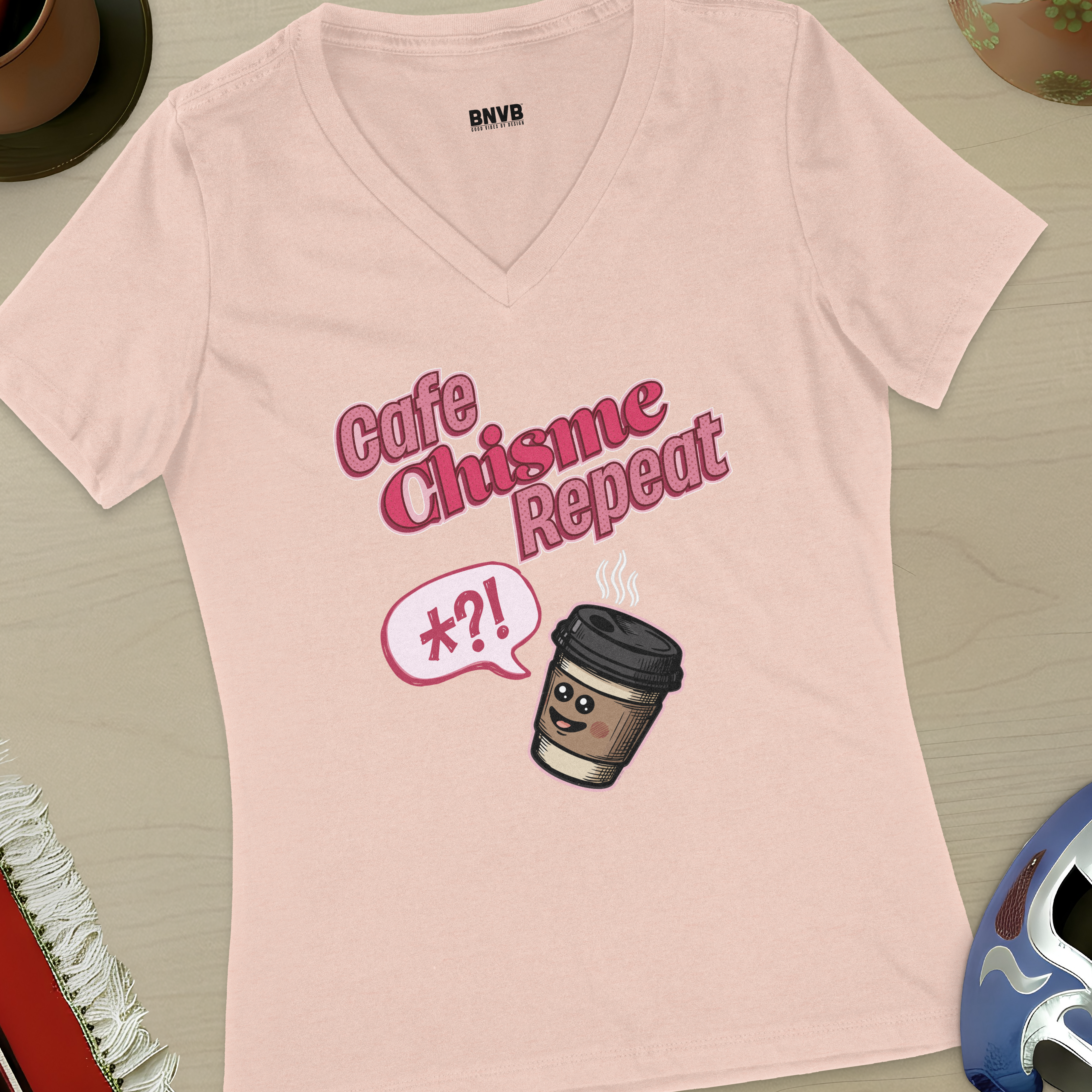 Café, Chisme, Repeat Women's V-Neck Tee