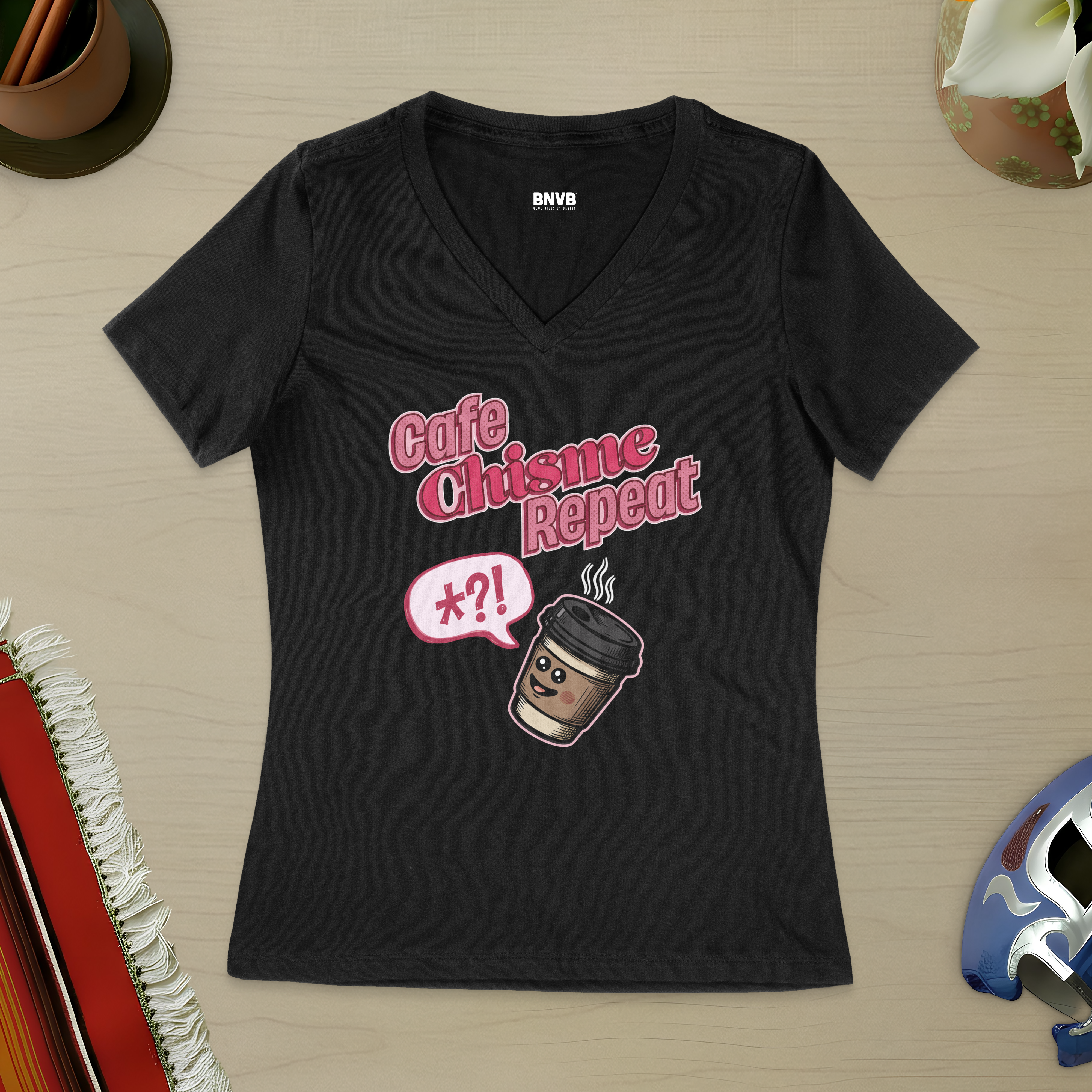 Café, Chisme, Repeat Women's V-Neck Tee