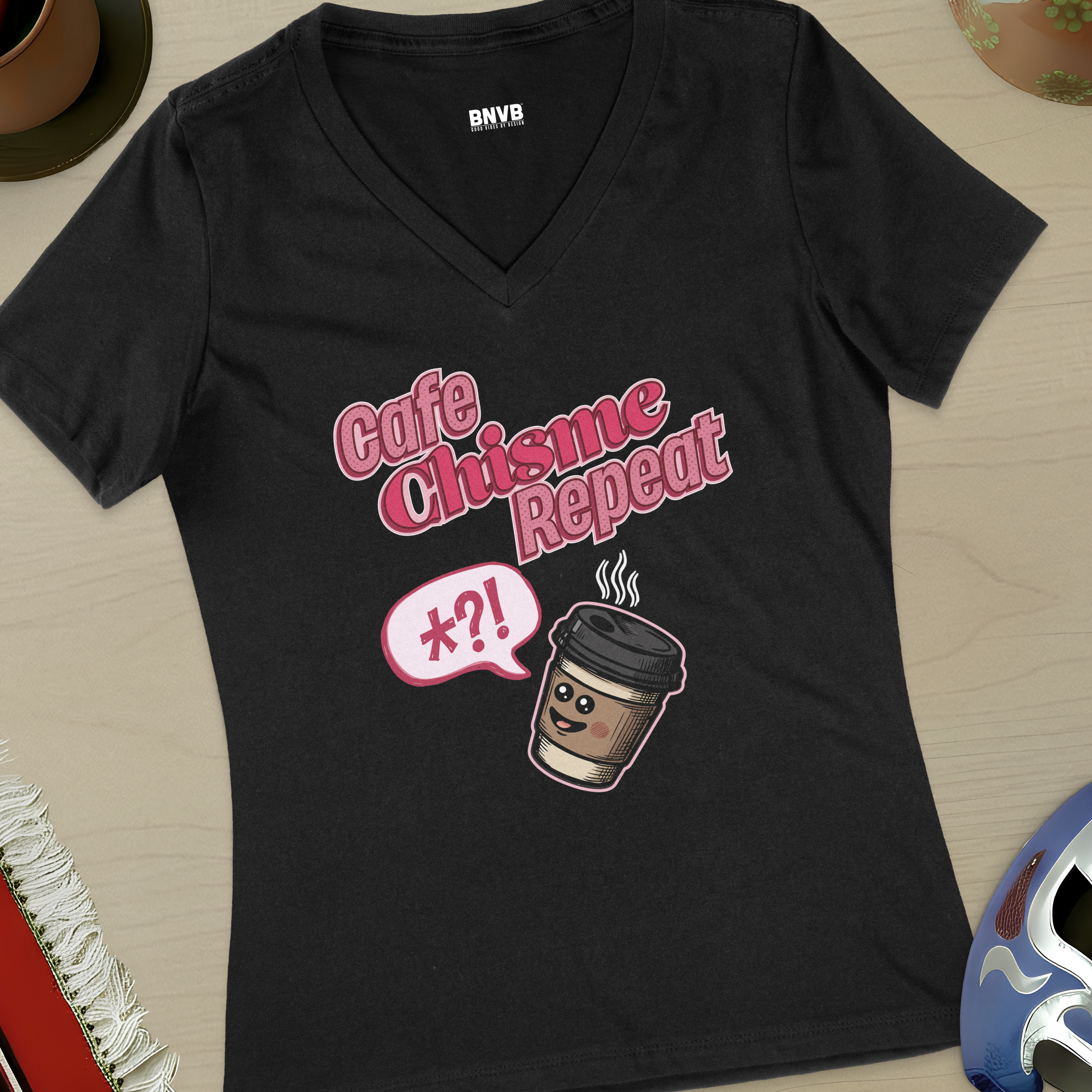 Café, Chisme, Repeat Women's V-Neck Tee