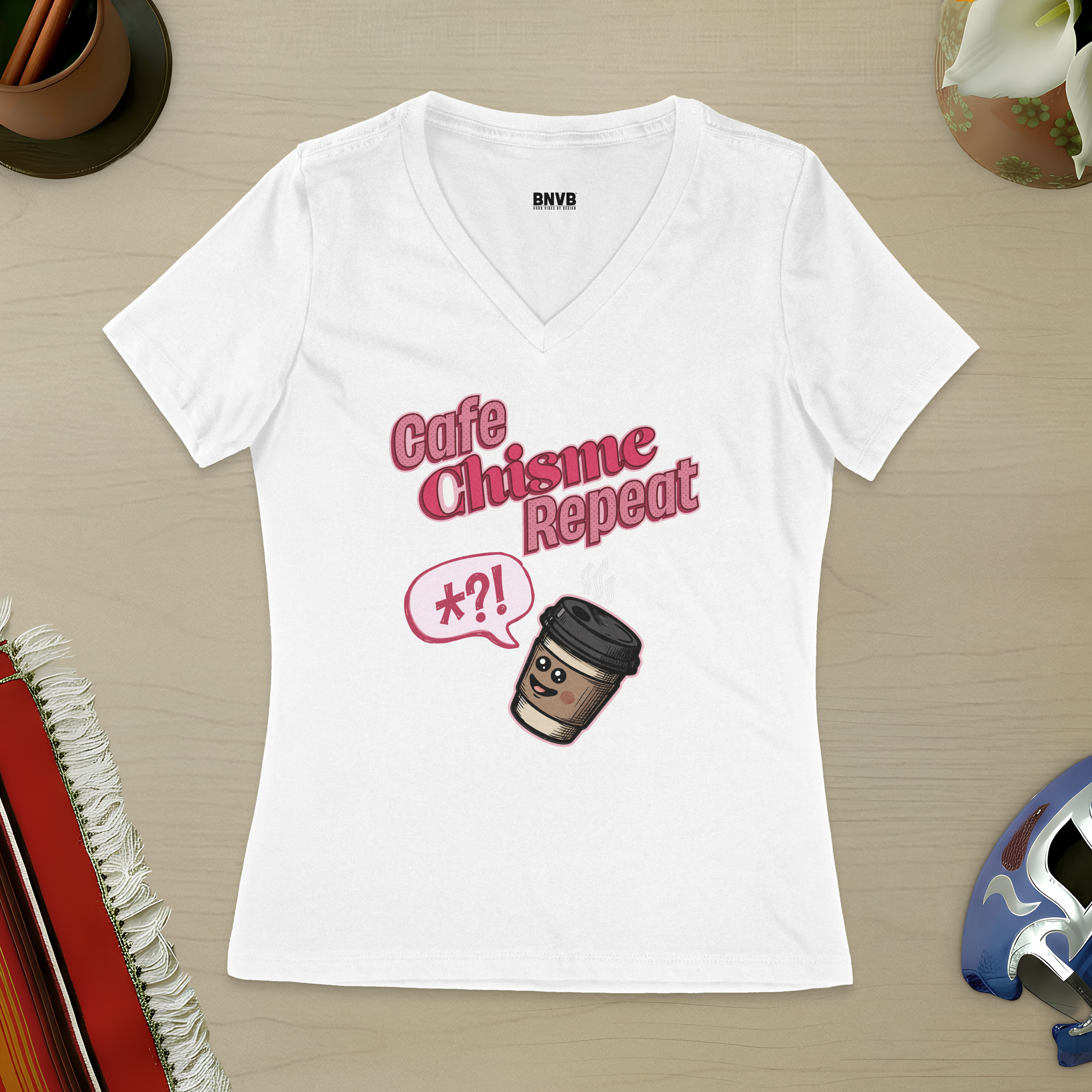Café, Chisme, Repeat Women's V-Neck Tee